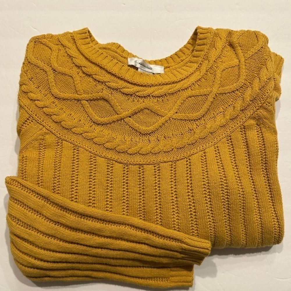 CJ Banks Mustard Yellow Cable Knit Sweater Cotton Sweater Size XL